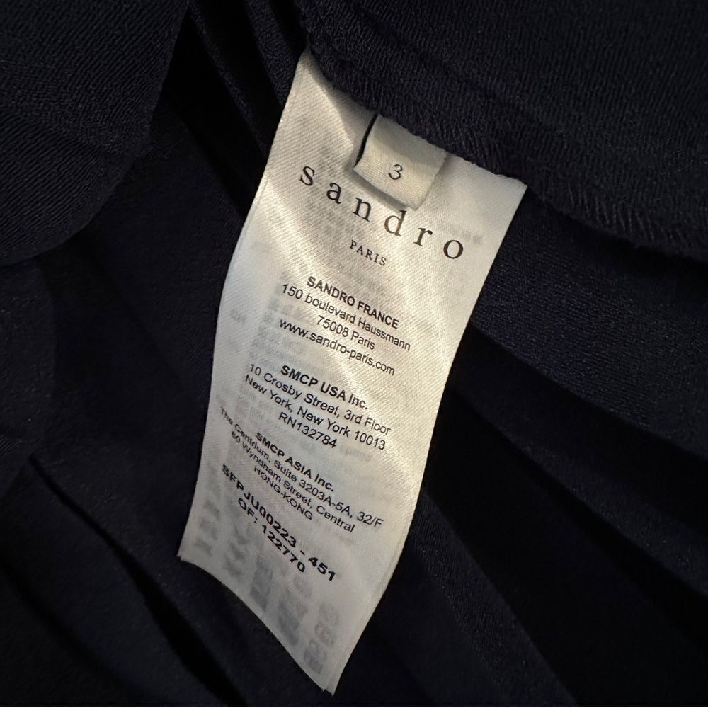 Sandro Navy Blue Pleated Satin Midi Skirt - Picture 5 of 11